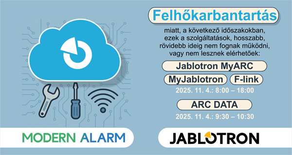 Tervezett Jablotron felhőkarbantartás 2025.11.4